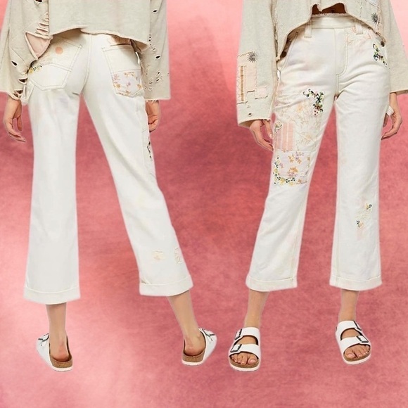 EUC We The Free • Love Alive Boyfriend Jeans Floral embroidered Painter Pant 27 - Picture 2 of 13